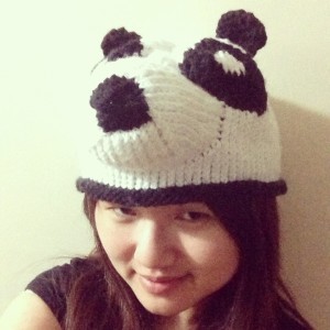 Me wearing Panda hat before I add eyes and mouth