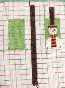 Snowman knitted mobile phone case Blocking stage