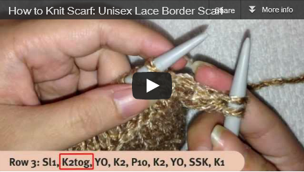 Unisex lace border scarf how to knit row 3